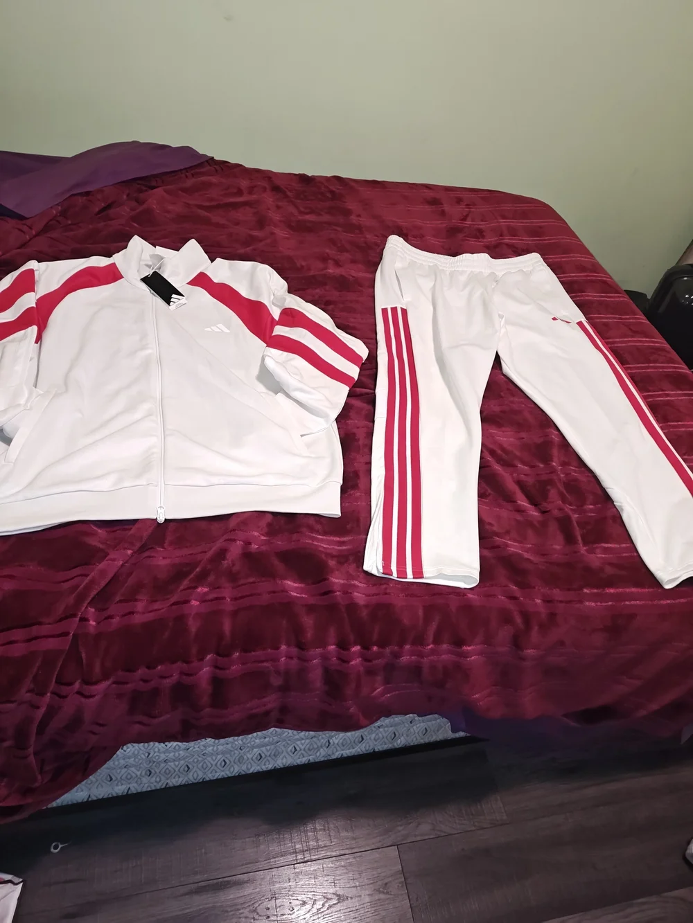 adidas White Track Jacket & Pants Set with Red Stripes